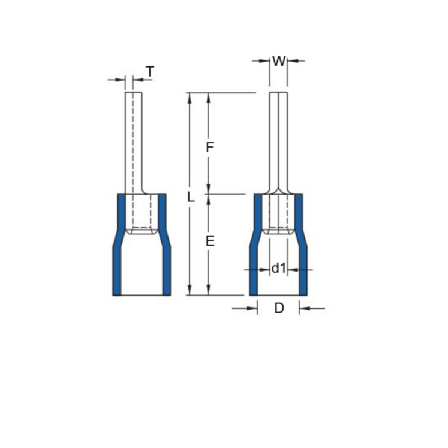 Pin Chốt Có Nhựa 0.2-0.5mm2 KST PTV0.5-9_drawing