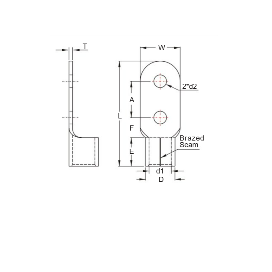 Cosse Tròn Trần 150mm 2 Lỗ KST RNB150-12-2B_drawing
