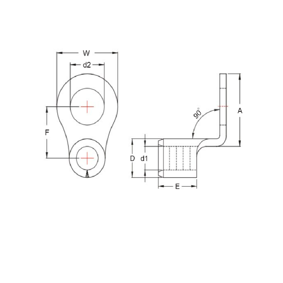 Cosse Tròn Trần 22mm 90 Độ KST RNB22-8-90D_drawing