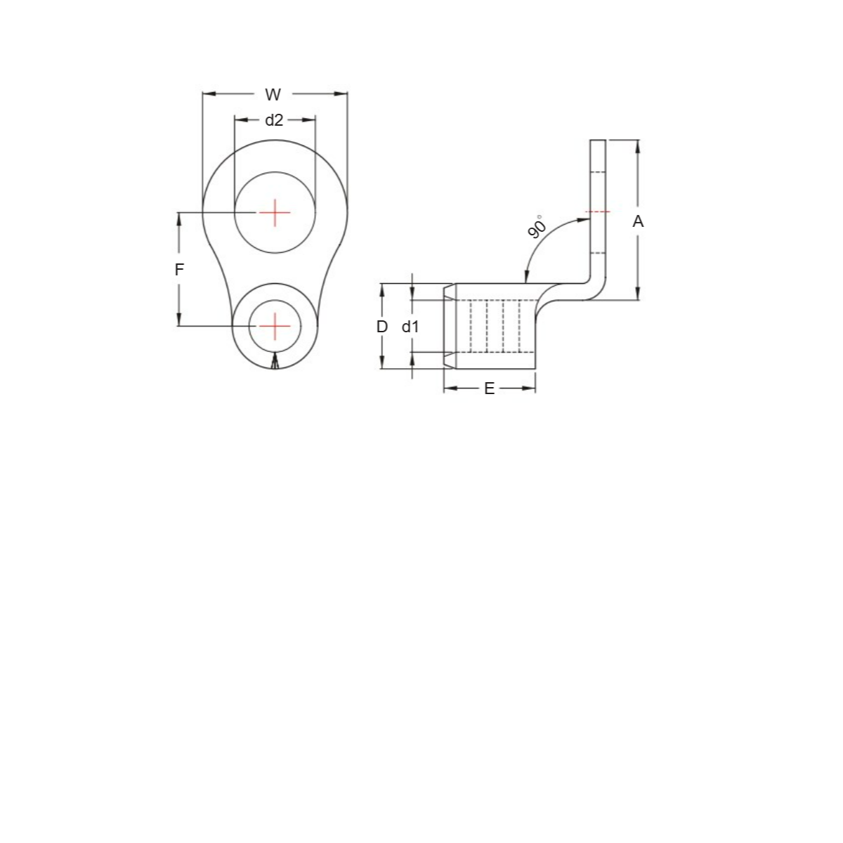 Cosse Tròn Trần 22mm 90 Độ KST RNBS22-5-90D_drawing