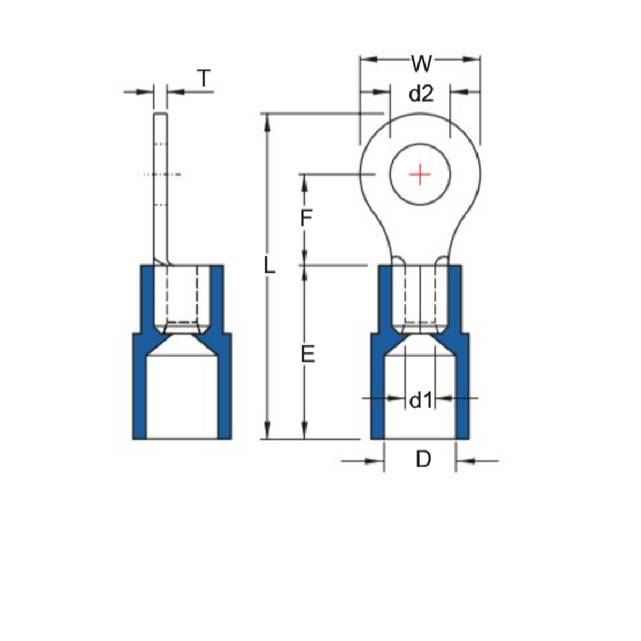 Đầu Cosse Tròn Cách Điện Màu Xanh Dương KST 1 mm2 KST RNYB14-10_drawing
