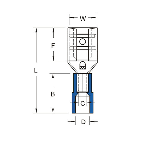 Đầu Cosse Ghim Cái Cách Điện 0.5-1.5mm KST FDNY1-187(5)_drawing