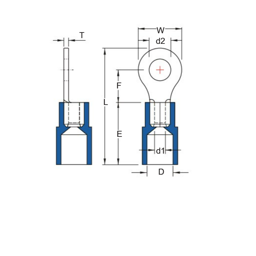 Đầu Cosse Tròn Cách Điện Double Crimp 4-6mm2 KST RNYD5-5_drawing
