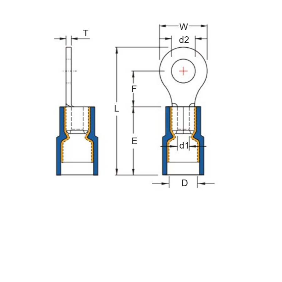 Đầu Cosse Tròn 1.5-2.5 mm2 KST RNYDS2-5_drawing