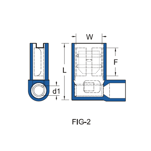 Đầu Cosse Ghim Cái Lá Cờ Cách Điện 1 mm2  KST FLDNY1-250A_drawing