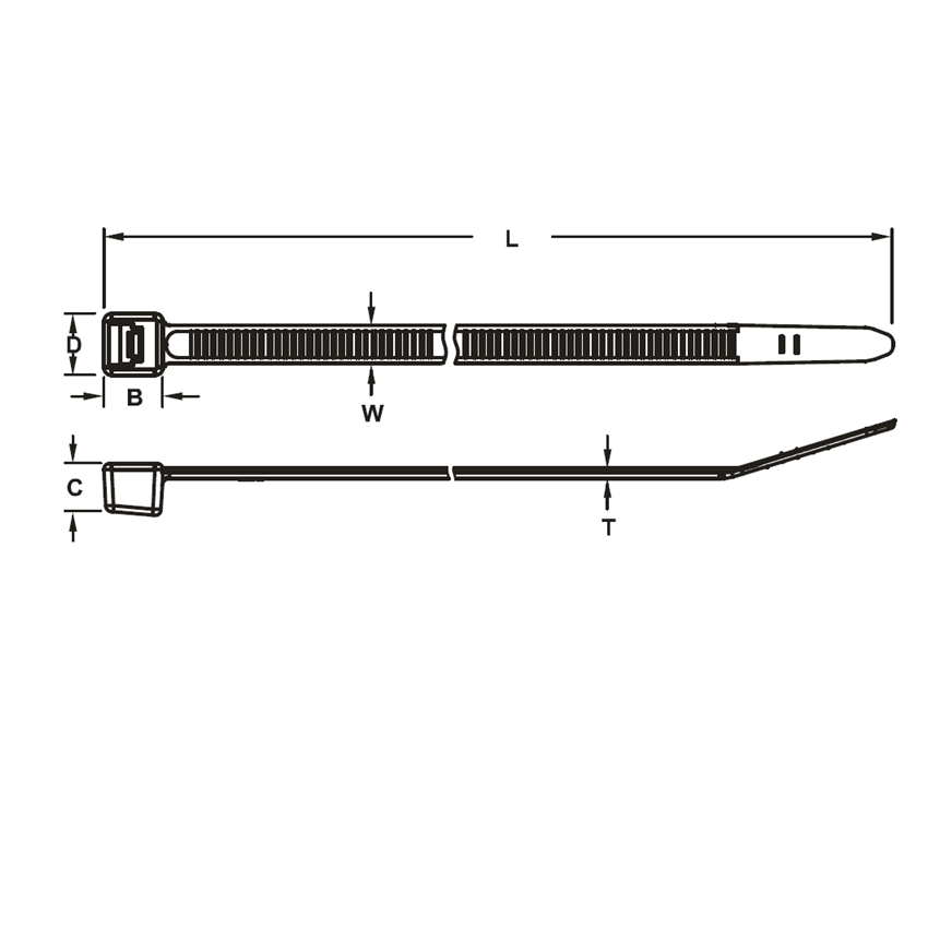 Dây Rút Bằng Nhựa Loại 250 X 4.8 mm Màu Đen KST K-250SD-B_drawing