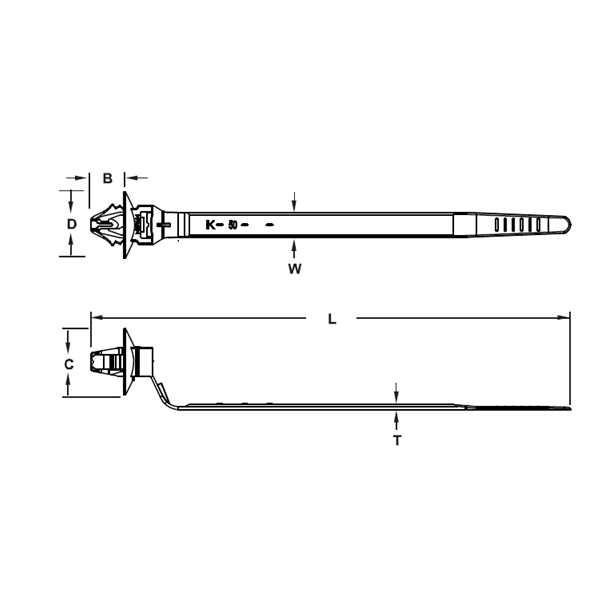Dây Rút Nhựa Dạng Đẩy Push Mount Màu Trắng 115 X 6.0 mm KST KPM-115_drawing