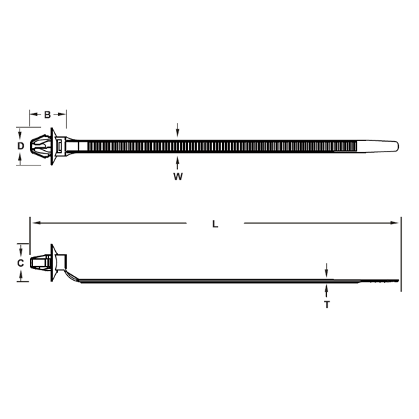 Dây Rút Nhựa Dạng Đẩy Push Mount Màu Trắng 135x3.3 mm KST KPM-160-B_drawing