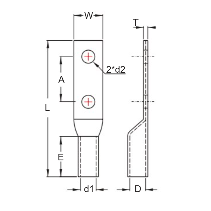 Đầu Cosse Đồng Trần 150 mm KST TCL150-2A-1_drawing