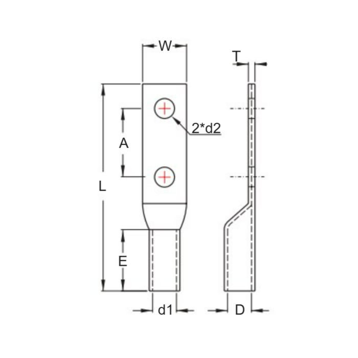 Đầu Cosse Đồng Trần 95 mm KST TCL95-2A_drawing