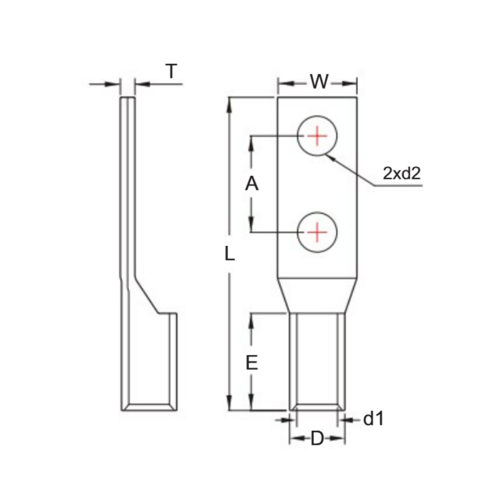 Đầu Cosse Đồng Trần 16 mm2 KST TCLH16-6-2AS_drawing