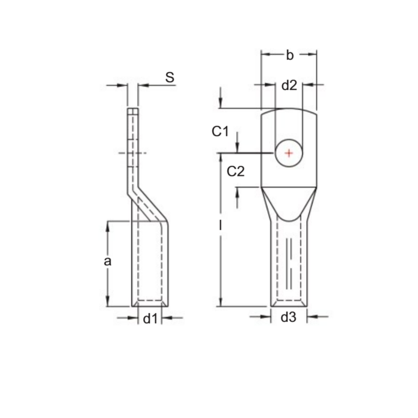 Đầu Cosse Đồng Trần Thân Dài 150 mm2 KST TLD12-150_drawing