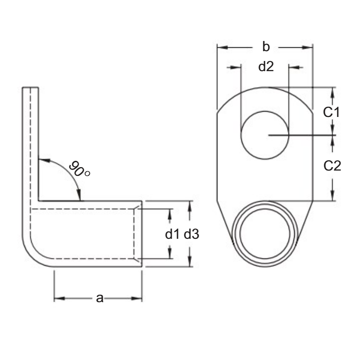 Đầu Cosse Đồng Trần 90 Độ 25mm2 KST TLK25-12-90D_drawing