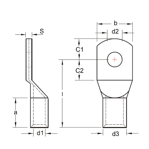 Đầu Cosse Đồng Trần 95mm2 KST TLK95-8_drawing