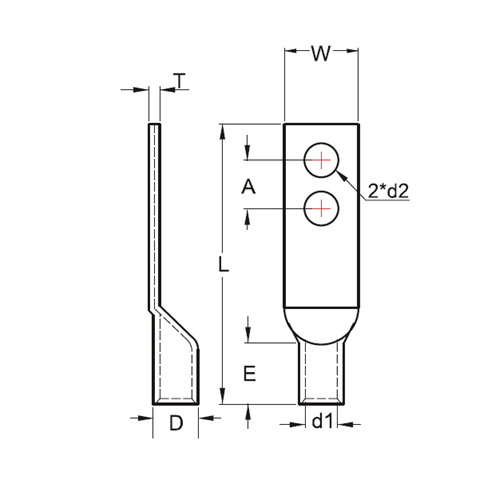 Đầu Cosse Đồng Trần 95mm2 KST TLK95-10-2A_drawing