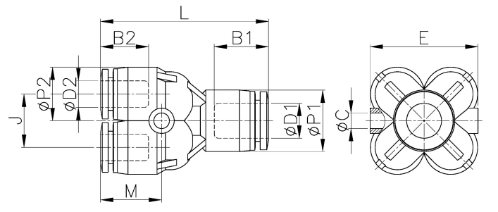 Đầu Nối Khí Chữ Y Đôi CDC PXG0806_drawing