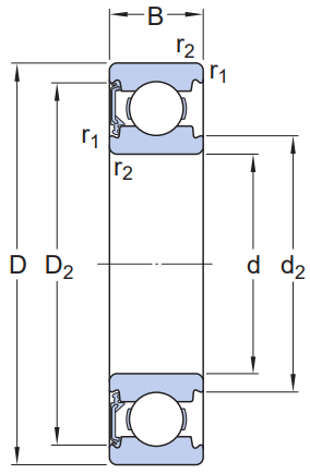 Vòng Bi Cầu Rãnh Sâu SKF 6001-RSH/C3 (12x28x8) Phốt Cao Su NBR Tiếp Xúc (Một Bên)_drawing