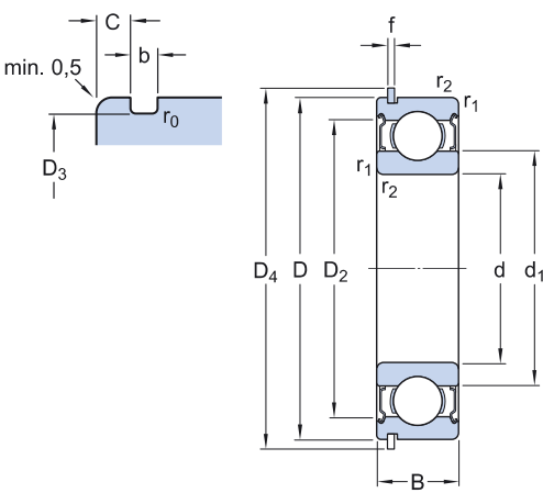 Vòng Bi Cầu Rãnh Sâu 6203-2RSHNR_drawing