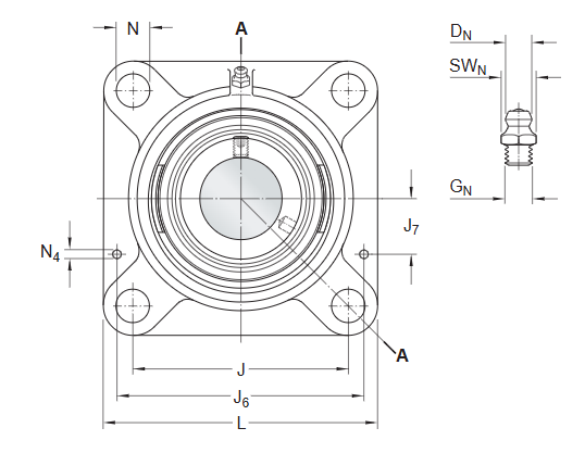 Gối Đỡ Vòng Bi Mặt Bích Vuông SKF FY 40 WF_drawing