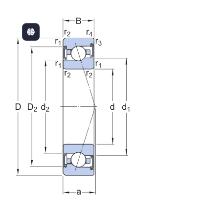 Vòng Bi Cầu Tiếp Xúc Góc 1 Dãy SKF S7007 CEGA/HCVQ126_drawing