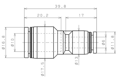 Đầu Nối Nhanh Khí Nén Dạng Nối Giảm Màu Đen Pisco PG10-6_drawing