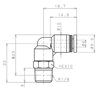 Đầu Nối Nhanh Khí Nén Dạng Cong 90° Ren Ngoài Pisco PL4-N1U_drawing