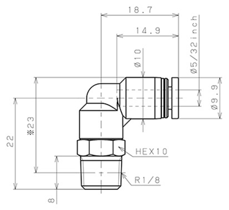 Đầu Nối Nhanh Khí Nén Dạng Cong 90° Ren Ngoài Pisco PL5/32-01_drawing