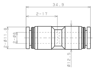 Đầu Nối Nhanh Khí Nén Thẳng Phi 6mm Pisco PU6_drawing