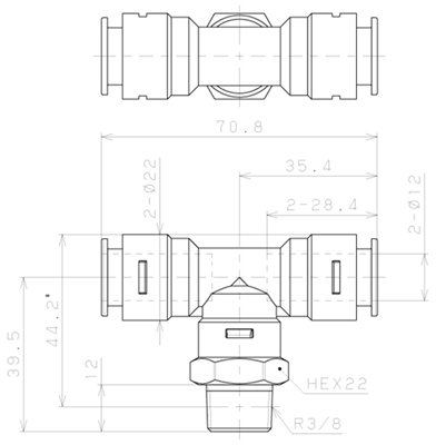 Đầu Nối Nhanh Khí Nén Dạng Chữ T Ren Ngoài Pisco APB12-03-C_drawing