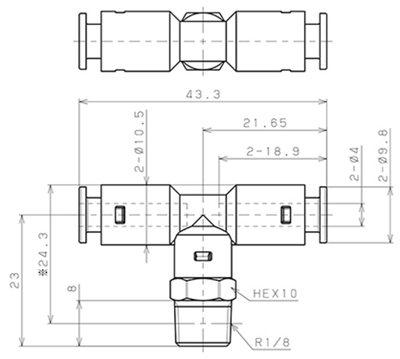 Đầu Nối Nhanh Khí Nén Dạng Chữ T Ren Ngoài Pisco APB4-01-N-C_drawing