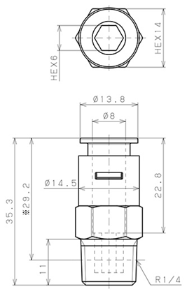 Đầu Nối Nhanh Khí Nén Dạng Thẳng Thân Lục Giác Ren Ngoài Pisco APC8-02-N-TP_drawing