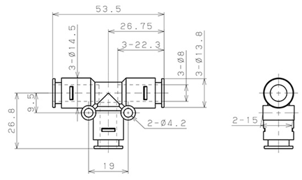Đầu Nối Nhanh Khí Nén Chữ T Pisco APE8_drawing
