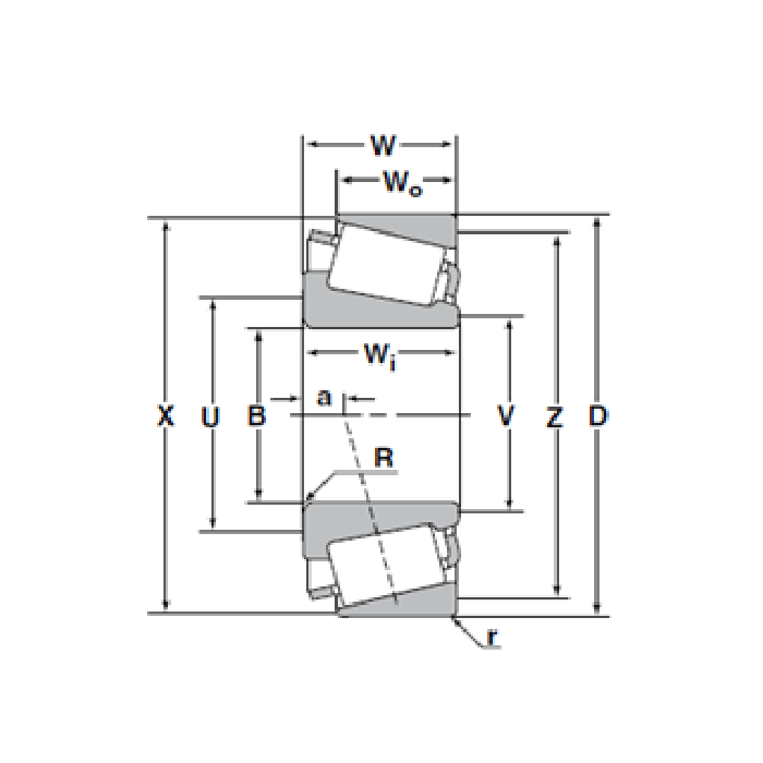 Vòng Bi Đũa Côn 1 Dãy 26.988x50.292x14.224 mm NTN 4T-L44649/L44610_drawing