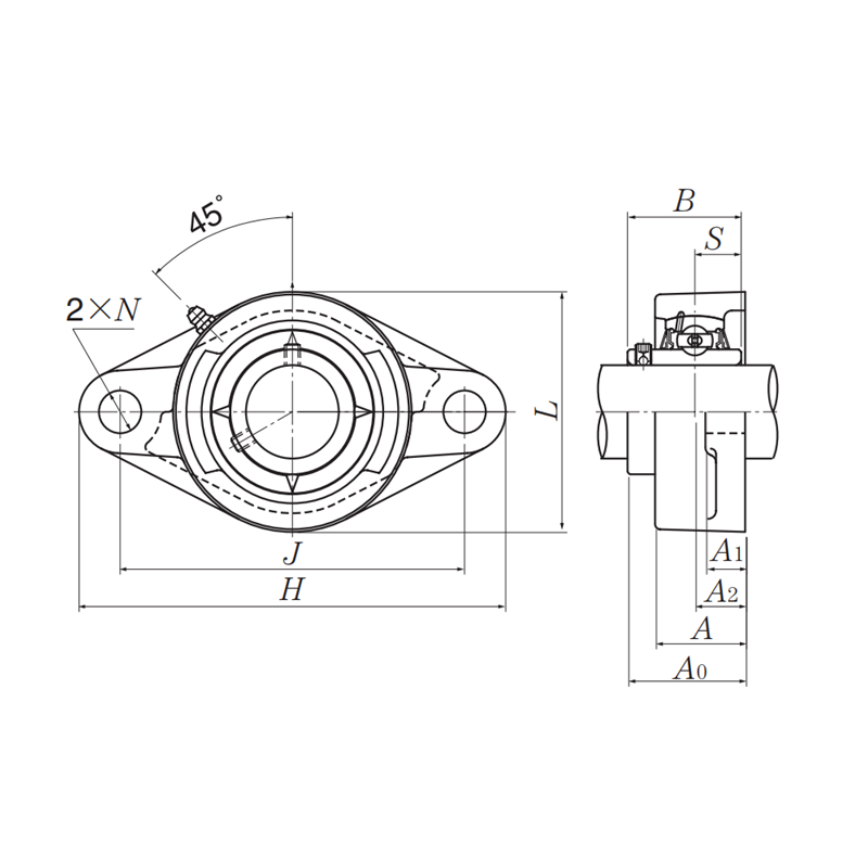 Gối Đỡ Vòng Bi Cầu Mặt Bích Hình Thoi d40 mm NTN UCFL208D1_drawing