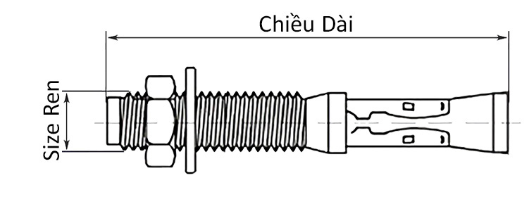 Tắc Kê Nở 3 Cánh Inox 304 M12x150_drawing