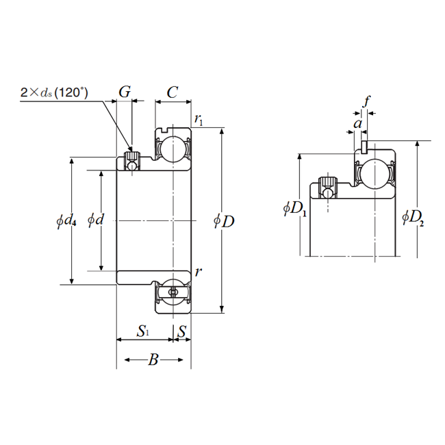 Vòng Bi Gối Đỡ 35x72x16 mm NTN ASS207N_drawing