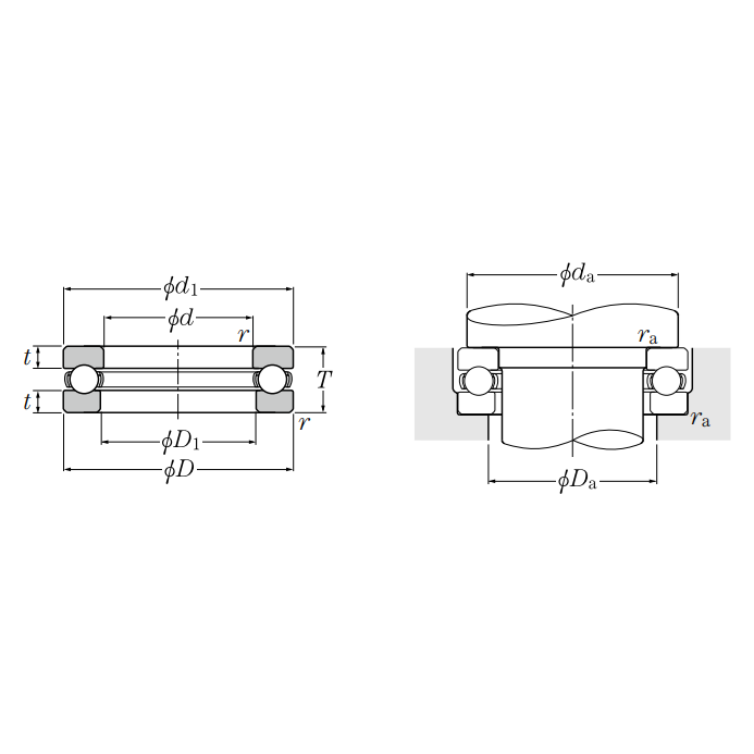 Vòng Bi Chặn 1 Chiều 17 x35 x12 mm NTN 51203_drawing