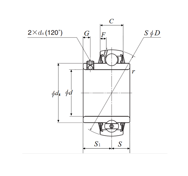 Vòng Bi Cầu Cho Gối Đỡ NTN UC208-108D1_drawing