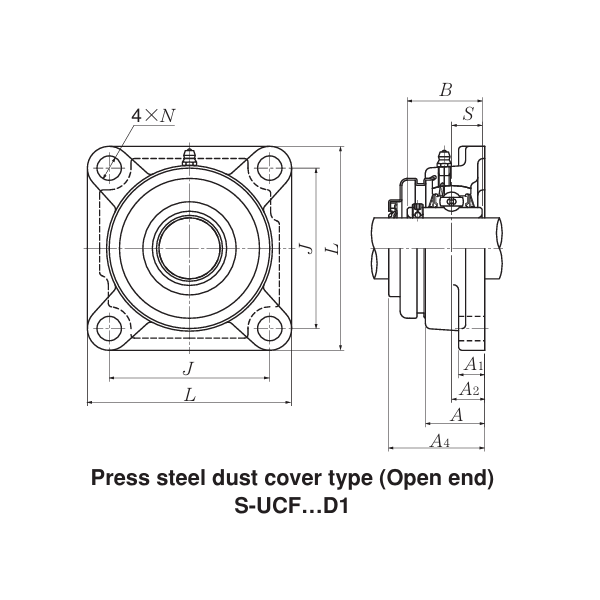 Gối Đỡ Vòng Bi Mặt Bích Hình Vuông NTN UCF211D1_drawing