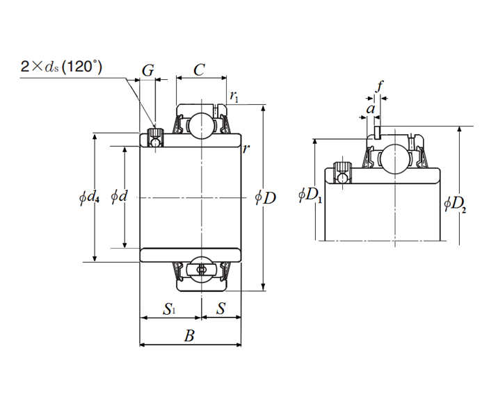 Vòng Bi Cầu Cho Gối Đỡ 45 x85 x49.2 mm NTN UCS209LD1NR_drawing