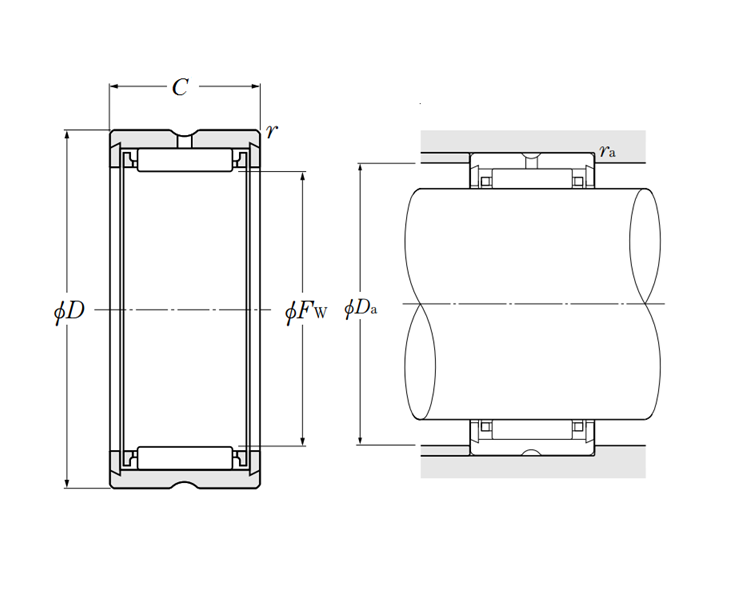Vòng Bi Kim Với Lồng Giữ NTN RNA4903R_drawing