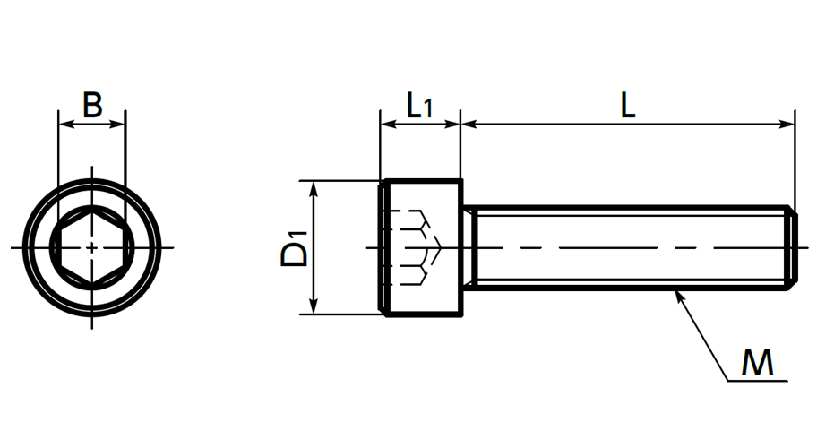 Lục Giác Chìm Đầu Trụ Thép SCM435 Mạ Đen M1.6x6 NBK Dòng SNS_drawing