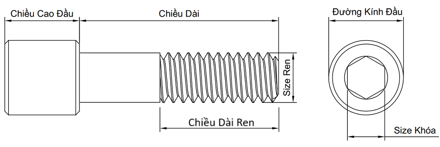 Lục Giác Chìm Đầu Trụ Thép Đen 12.9 DIN912 M5x105 Ren Lửng_drawing