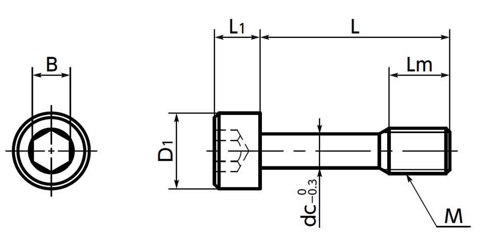 Lục Giác Chìm Trụ Có Khía Chống Rơi Inox 304 M8x40 NBK Dòng SSC_drawing