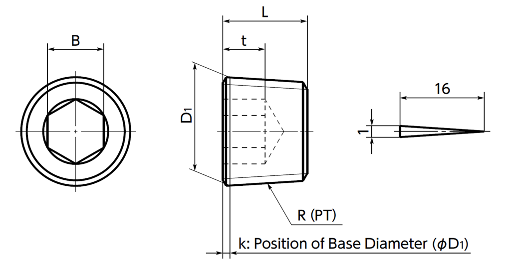 Ốc Nhét Nước Ren Côn Inox 304 (Phủ Lớp Làm Kín) R3/8 NBK Dòng SFTS_drawing