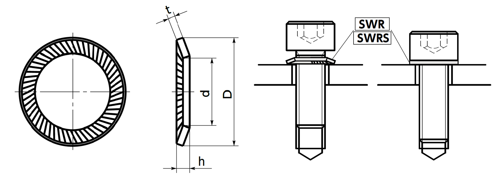 Lông Đền Răng Thép Lò Xo Mạ Đen M5 NBK Dòng SWR_drawing