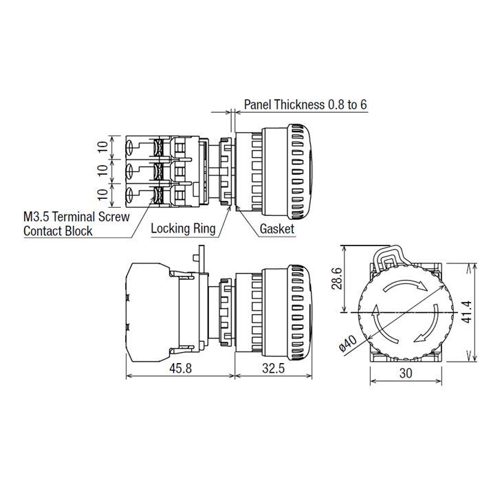 Nút Dừng Khẩn IDEC Ø22mm 1NO YW1B-V4E10R_drawing