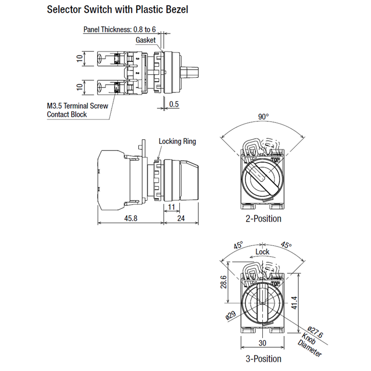 Công tắc xoay Idec YW1S-2E01 2 vị trí Ø22mm 1NC_drawing