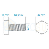 Bulong Inox 304 DIN933 M22x120