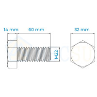 Bulong Inox 304 DIN933 M22x60